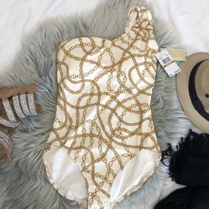 MICHEAL KORS Swimsuit Gold One Shoulder size 12